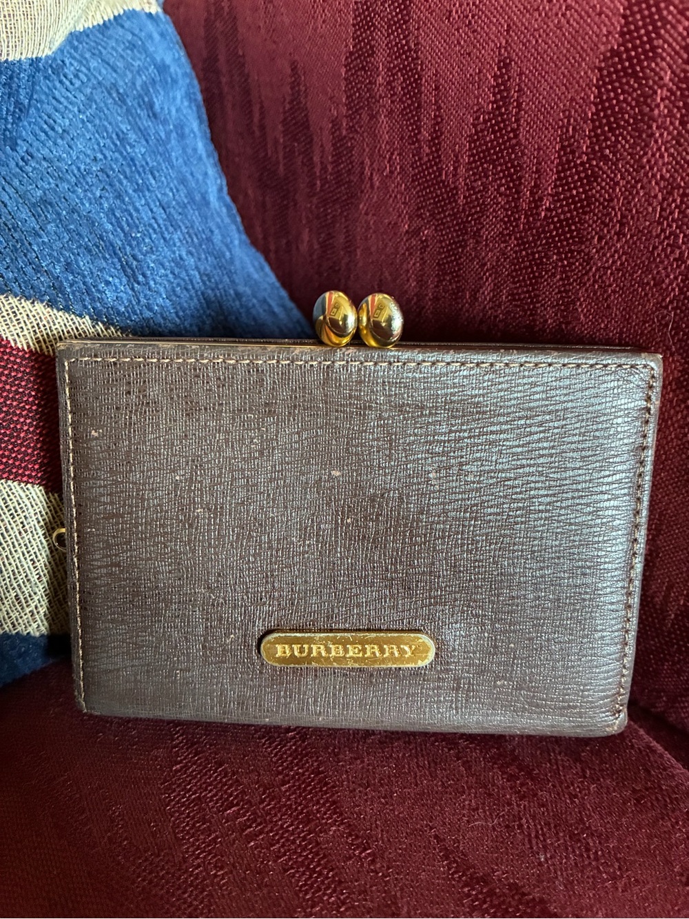 Burberry Brown Leather Card & Coin Holder with Gold Hardware